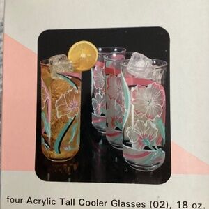 Culver Acrylic Tumblers Glasses Vintage Set of 4 Pink, Turquoise, White Floral